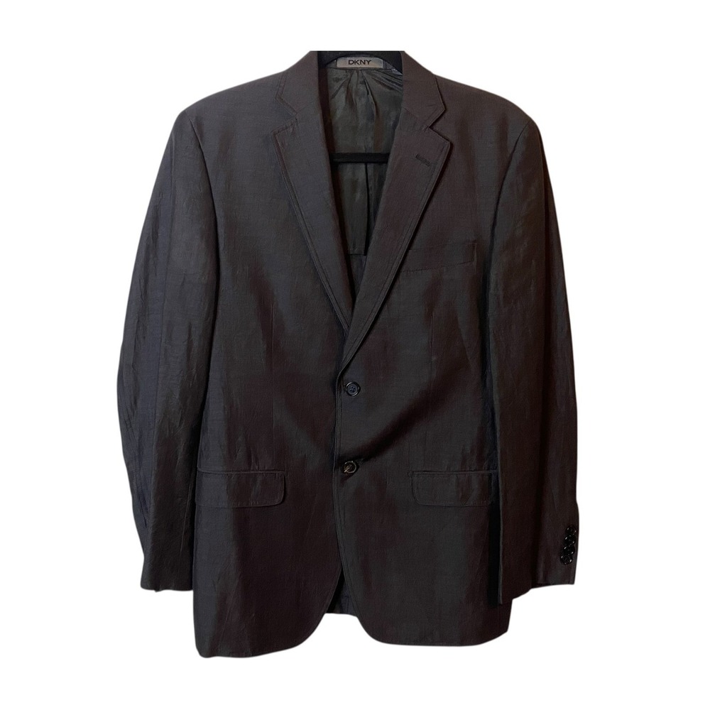 DKNY Blazer Mens 38R Black 2 Button Linen Blend Sport Coat Jacket